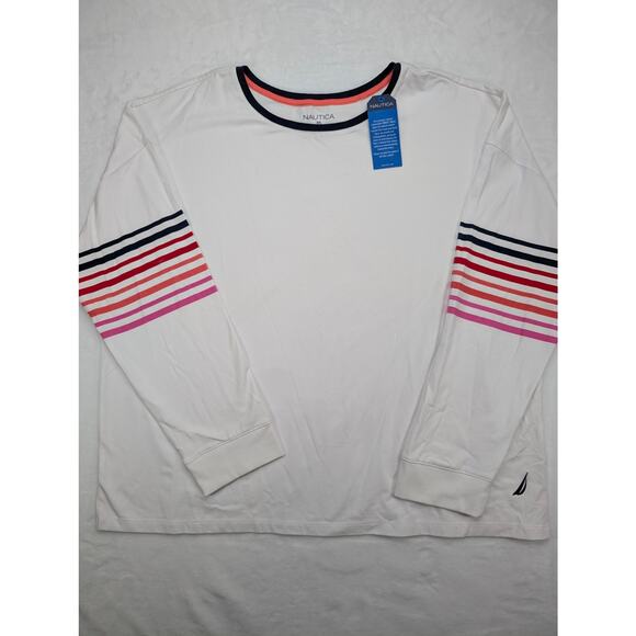 Nautica Mens Long Sleeve Shirt XXL White Stripe Tencel Stretch NWT - Picture 3 of 8